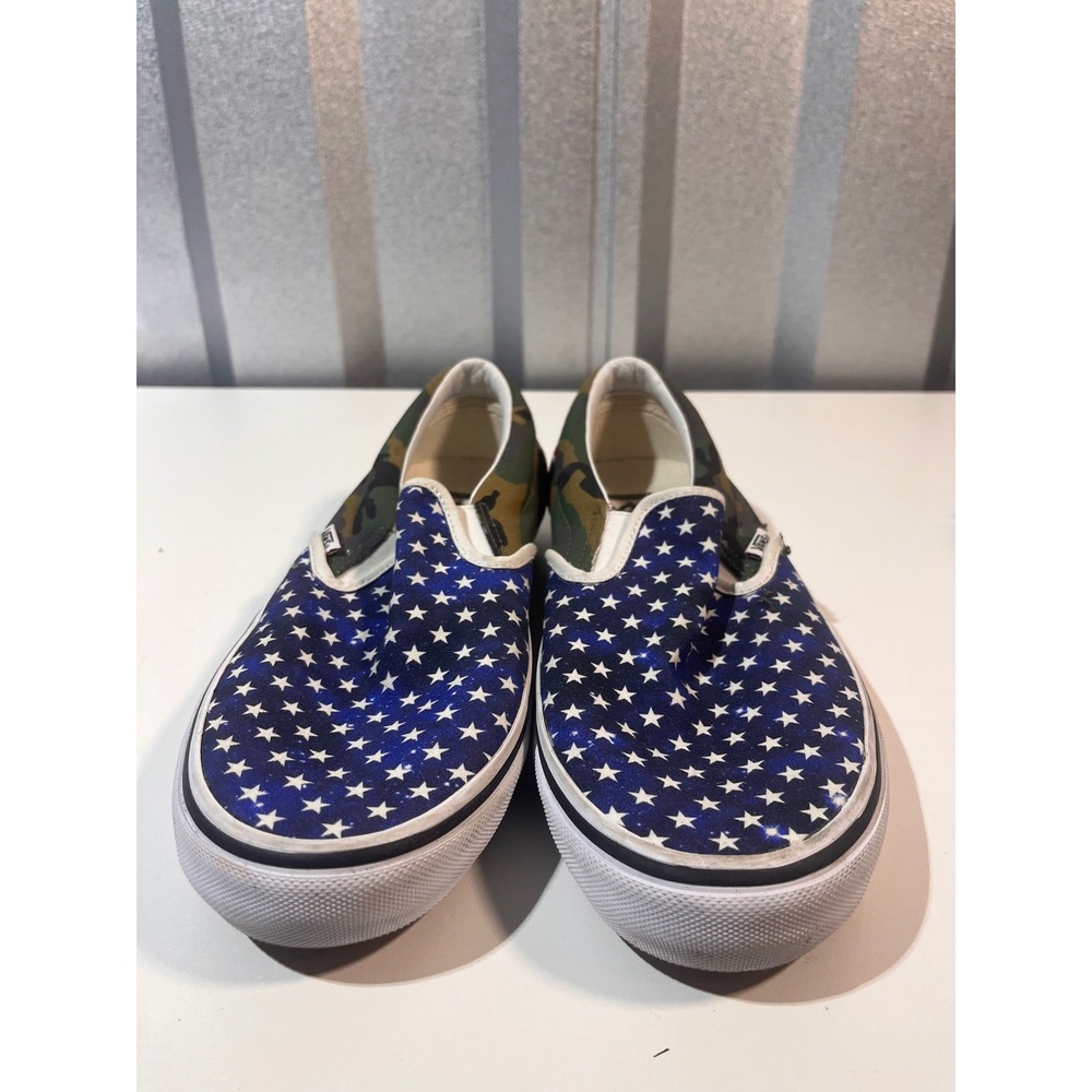 Vans Classic Slip On American Flag Camo Fire Flame Skate‎ Shoes Size 12